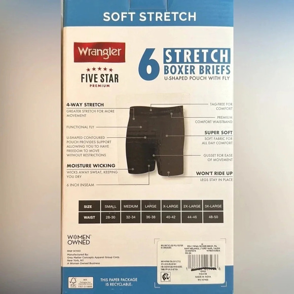 Wrangler Men's Soft Stretch Boxer Brief, 6 Pack - Picture 2 of 4
